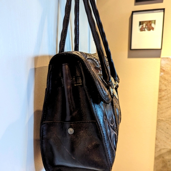 Patricia Nash Vienna Satchel Tooled Leather Bag, color Black Tuscan EUC - Picture 7 of 14